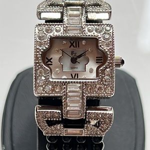 FX by Franz Xavier Pave Crystal Black Beaded Bracelet Watch